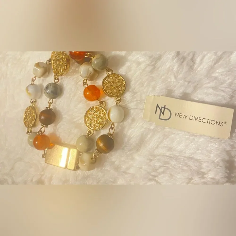 🛍️ New Directions Natsage Women's Bracelet Brown Grey Gold Multiple Strands💥